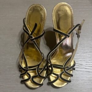 Nine West Gold and Black Strappy Heels